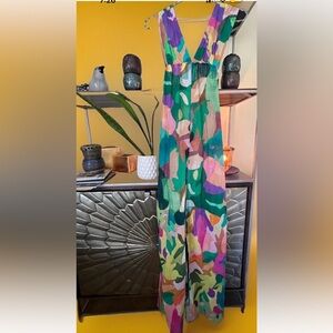 Naomi Kawanishi Reis Anthropologie Printed Bow-Back Front-Slit Maxi Dress Small